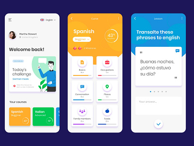 UI/UX Design - Language Learning App app branding creative design design elements graphic design illustration logo mobile app mobile app design motion graphics ui ui ux ui ux design vector