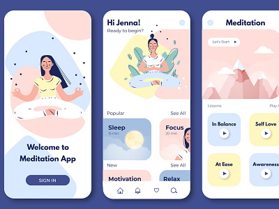 Mobile App Design - Meditation animation app app design branding creative design design elements graphic design illustration inceptious logo mobile app design motion graphics ui ui ux ui ux design vector