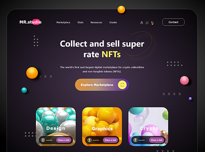 NFT Marketplace UI Design app bold design branding creative design dark design elements graphic design illustration landing page marketplace motion graphics nft ui uidesign uiux web design webdesign website