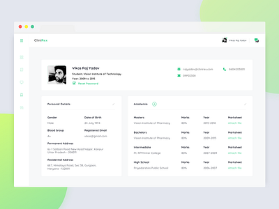 CliniRex 2.0 - Profile banglore clean clinirex dashboard education minimal ui ux vraj247 web
