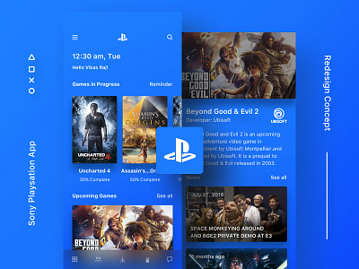 IWSJLT #1 - Sony Playstation Mobile App- Redesign app blue concept iphone x minimal mobile playstation redesign sony ui ux