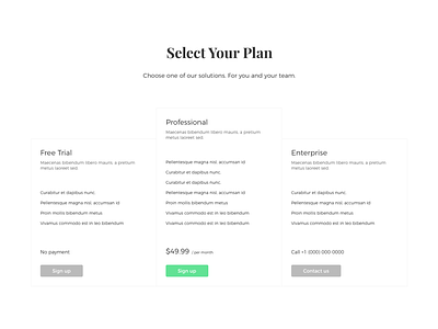 Pricing Table