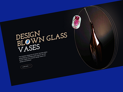 Hero section for blown glass studio blue dark figma graphic design hero section modern art trend ui vases web design