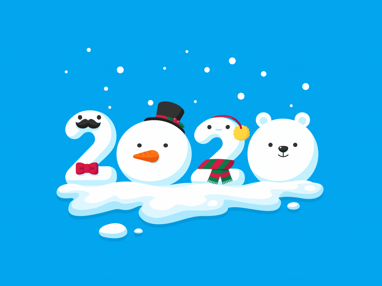 2020 2020 animation bear blue characters christmas creative cute fun graphic design illustration new year snow snowman vector