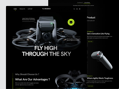 Dronerly - Drone Store Landing Page camera clean company profile drone drone website drones e-commerce elegant interface landing page layout modern store technology ui unique ux virtual reality web design website