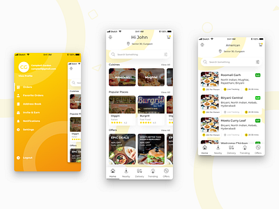 Food App design food app food app ui side menu sketchapp ui ux yellow