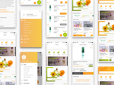 Ecommerce App app design home screen orange side menu sketchapp ui ux yellow