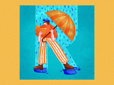 R for reading in the rain 2d 36daysoftype aftereffects animation character design gif motion shapes texture vector