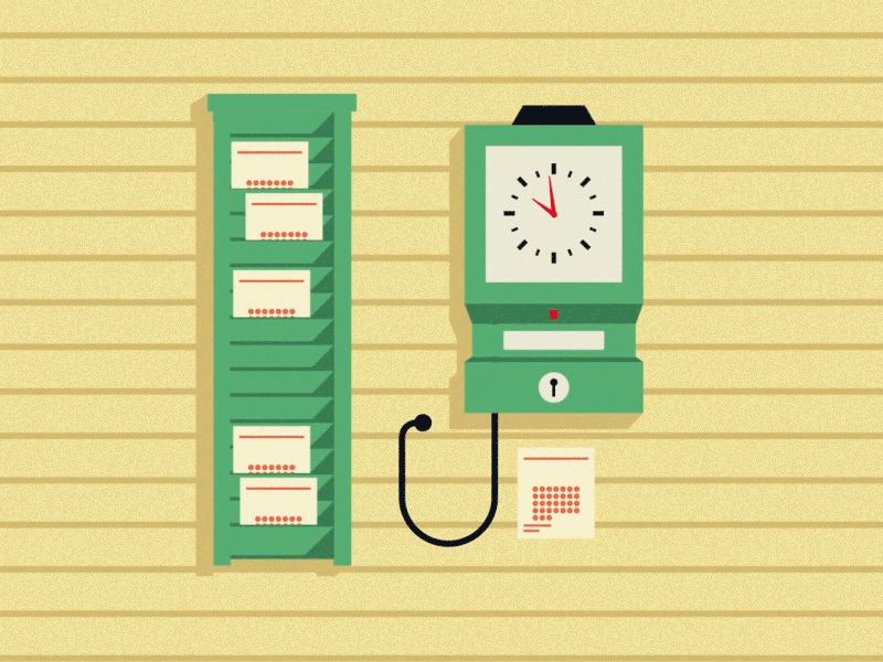 Punching in for the day 2d aftereffects animation clock gif motion time vector vintage