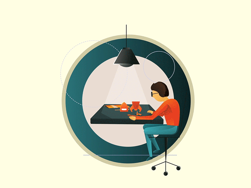 A kid at a table 2d aftereffects animation build c4d design gif motion rocket shapes texture transition