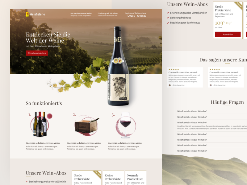 Landingpage for a wine online-shop / Wein Online-Shop Desktop landingpage marketing ui ux webdesign website