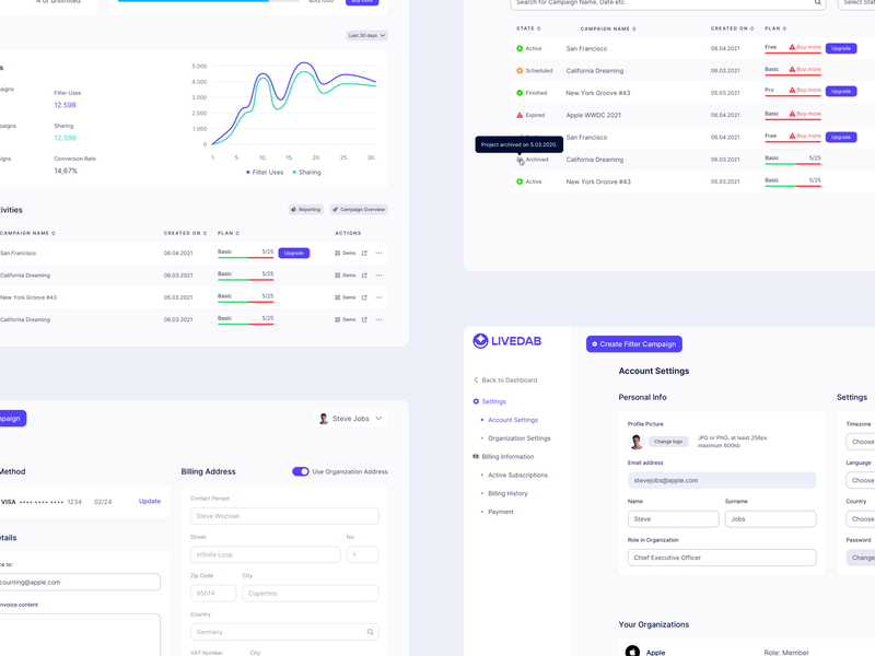 📊 Dashboard Design for LIVEDAB app backend charts clean ui dashboard forms interface list monitoring settings tables ui ux web app