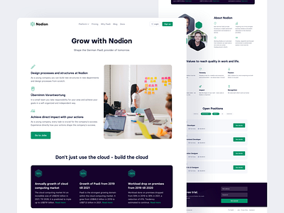 💼 Job Page for PaaS provider Nodion clean interface landingpage paas platform as a service saas software as a service ui ux webdesign website