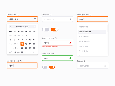UI Elements - WIP date picker design system dropdown forms input interface password toggle ui
