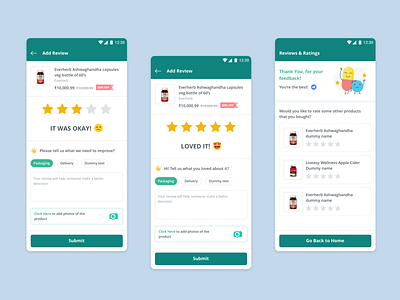 Ratings collection app ecommerce emojis feedback input box mobile ratings reviews stars tabs ui ux