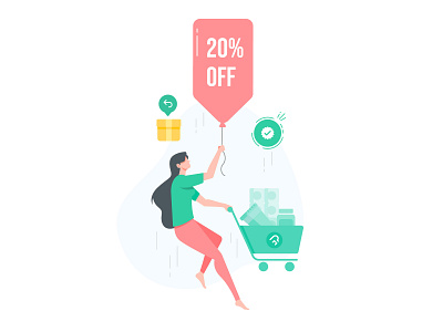 Offers app cart character ecommerce girl icons ilustrator offers ui