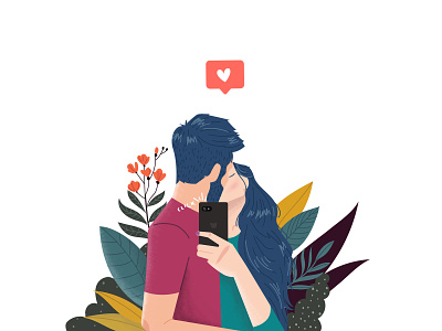 Kiss character coffee couple cute floral girl grain illustrator kiss kissing like love memory pattern plants