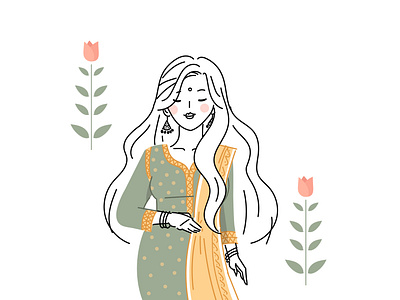 kurta character dress ethnic flower girl hairstyle illustration india leaves ornaments ui website woman