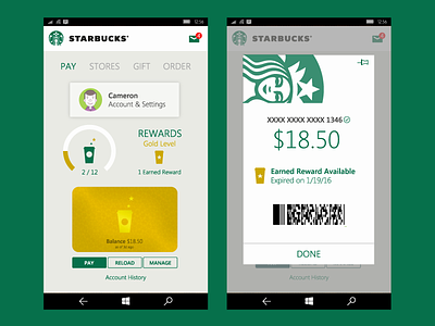 Windows 10 Phone App - Starbucks 10 app barcode card coffee design mobile pay phone starbucks windows