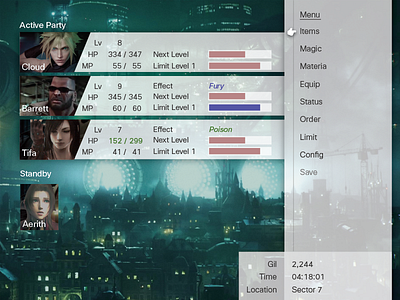 Final Fantasy VII Menu 7 final fantasy games menu playstation square enix video vii