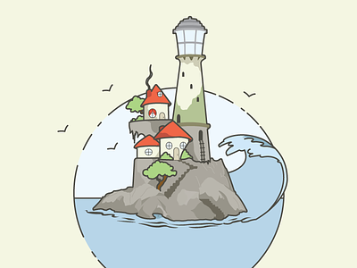 Lighthouse house illustration light lighthouse water wave