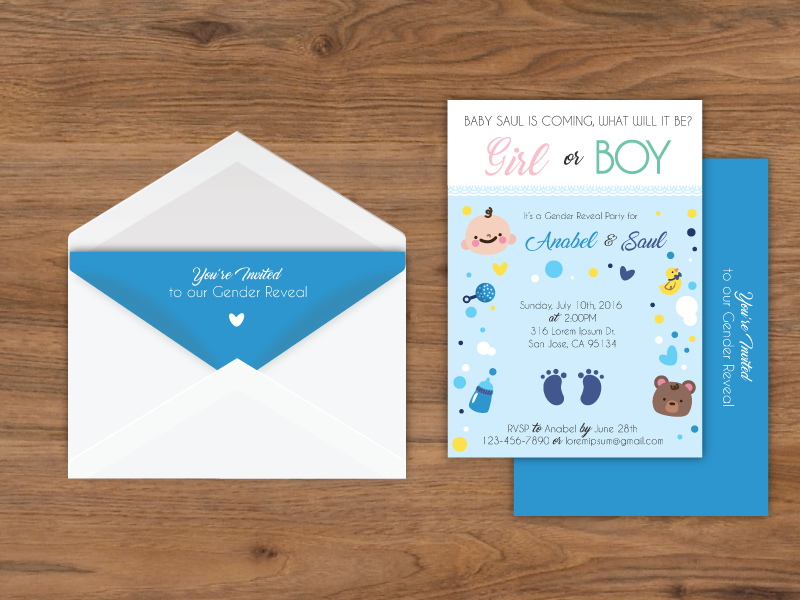 Gender Reveal Party Inviation envelope letter card shower baby invitation party reveal gender