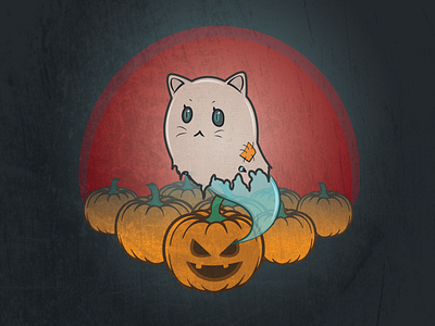 Meow Patch cat cute ghost grunge halloween illustration meow pumpkin scary soopy spooky textures