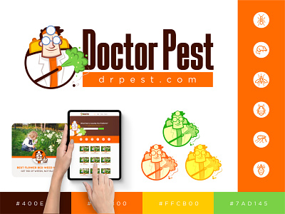 Doctor Pest brand branding design green illustration illustrator logo orange vector yellow