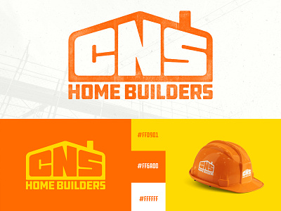 CNS Home Builders brand branding candy corn color construction contractor ddc hardhat logo orange type yellow