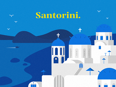 Santorini blue buildings church greece illustration illustrator postcard santorini souvenir travel yellow