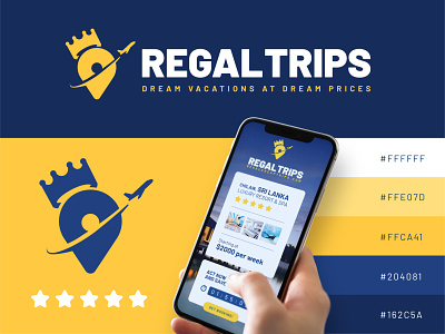 RegalTrips Brand app blue brand king logo royal royalty travel trip yellow