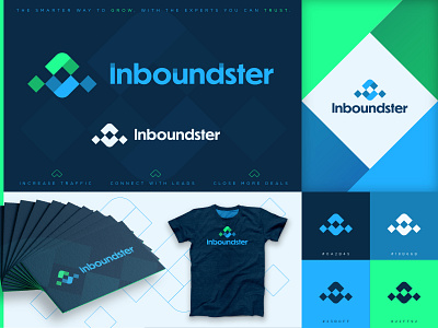 Inboundster Brand blue brand branding firm geometric green growth logo marketing mockup