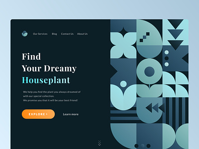 Dream Plant Landing Page 🌱 abstract dark dark ui design dreamy geometry graphic design green illustration landing page plant ui ux visual web page