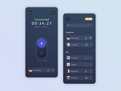 VPN App Concept app concept connection country creative dark design glow graphic design mobile design network pro purple security speed switch time ui vpn vpn app