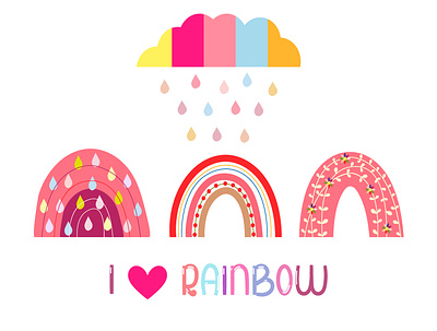 Cute summer rainbows cute design flat illustration love pink rainbow sky summer