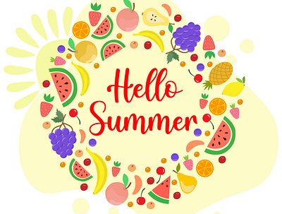 Summer fruit poster berries cute design flat fruits illustration poster summer sun