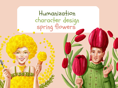 Character design. Spring flowers