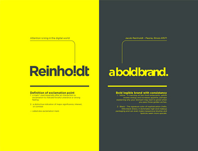 Reinholdt Brand Guidelines 07 bold design boldbrand brand identity excited exclamatory exlamation point i like yellow jacob reinholdt personal brand reinholdt yellow is cool