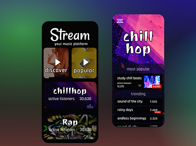 Music Streaming App app branding color colorful colors design graphic design landing mobile music ui ux vibrant webdesign