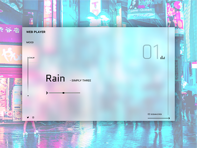 Music Web App app application color design glass glass morphism graphic design landing music rain ui web app web player webdesign