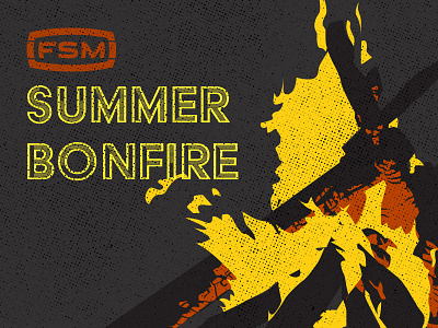 Summer Bonfire bonfire embers fire flames halftone illustration night nighttime summer vector