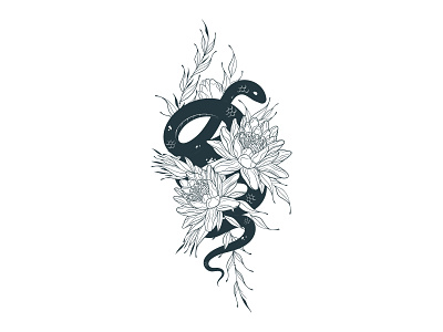 Celestial Waterlily Snake boho branding celestial clipart composition design floral illustration mystical poster silhouette snake vector waterlily
