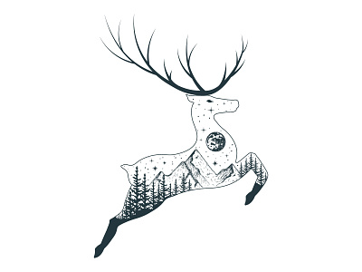 Star Deer branding celestial clipart composition deer design fir forest illustration moon mountain mystical pine stars vector woodland