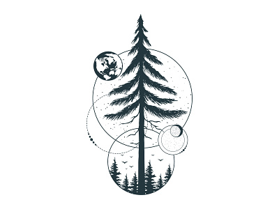 Celestial Fir Tree branding celestial clipart composition coniferous design evergreen fir forest illustration logo moon mystical pine planet space star stars tree vector
