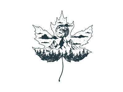 Maple Leaf with Mountain Landscape