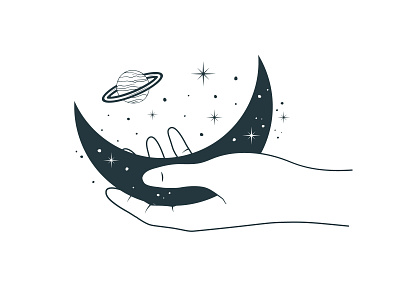Moon at your Fingertips branding celestial clipart composition design galaxy hand hand drawn illustration logo month moon mystical planet saturn space stars vector