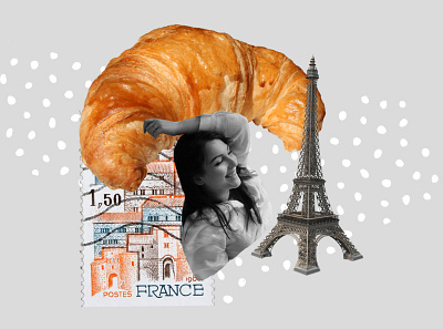 Collage collage croissant design girl paris stamp