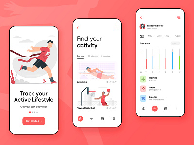 Fitness Tracking App UI adobe xd app app design design figma fitness fitness tracking illustration typography ui uiux design ux vector