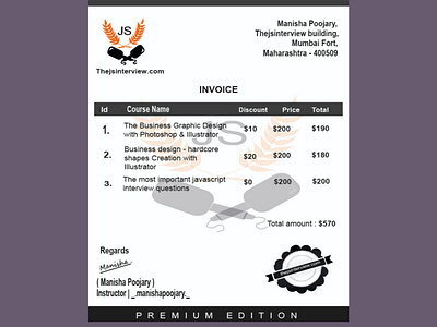 Invoice design using Adobe Illustrator.