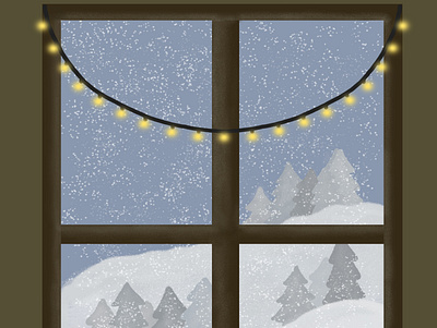 Light and snow 2d adobe illustrator fairy lights garland illustration window winter